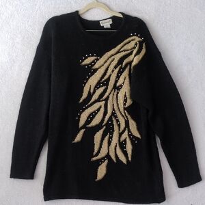 Eminent Vintage Women's‎ 80's Gold Angora Silk Blend Beaded Sweater Size M